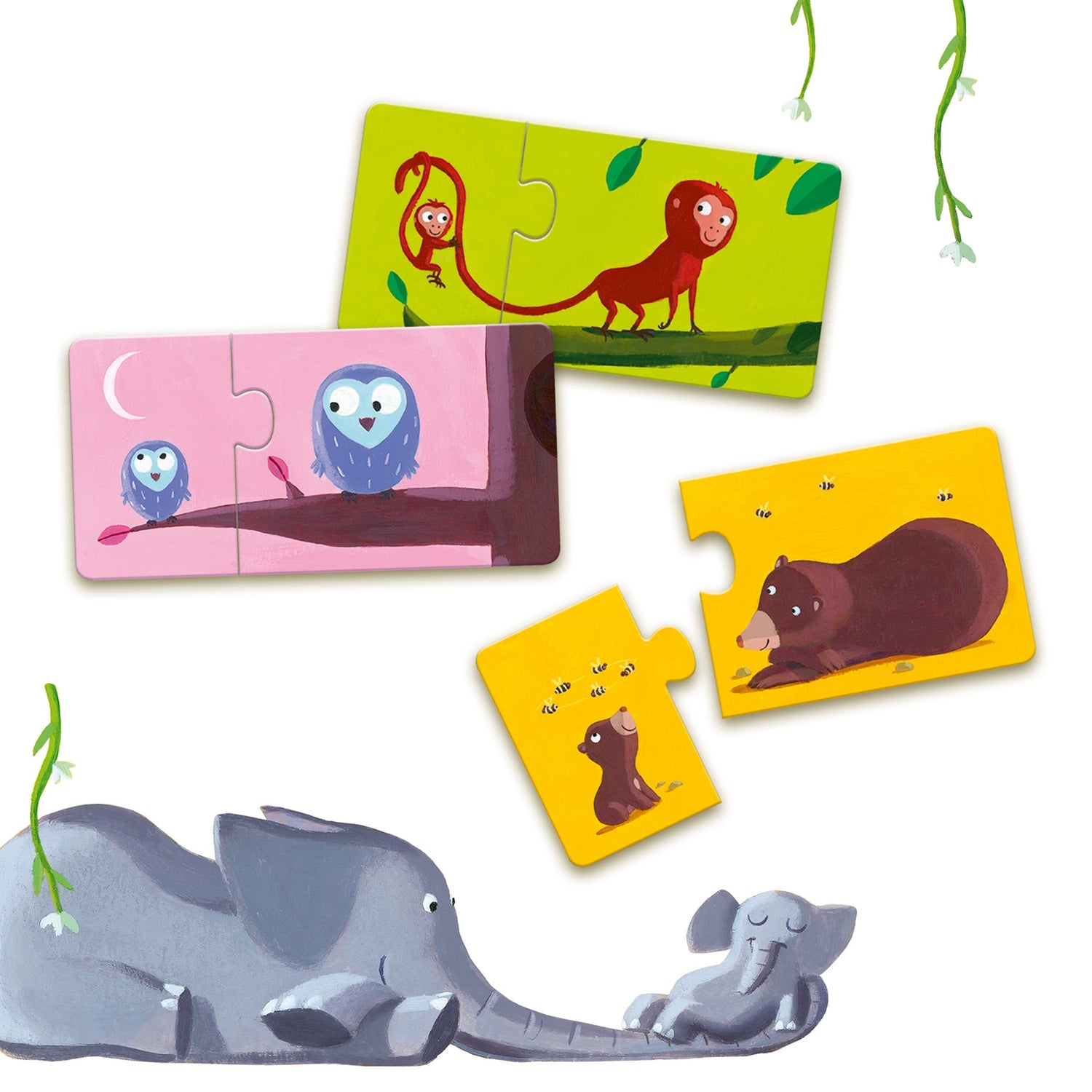 Puzzle - uri - Puzzle duo cu autocorecție - Mama şi puiul ei, 2+ ani | Djeco - 2
