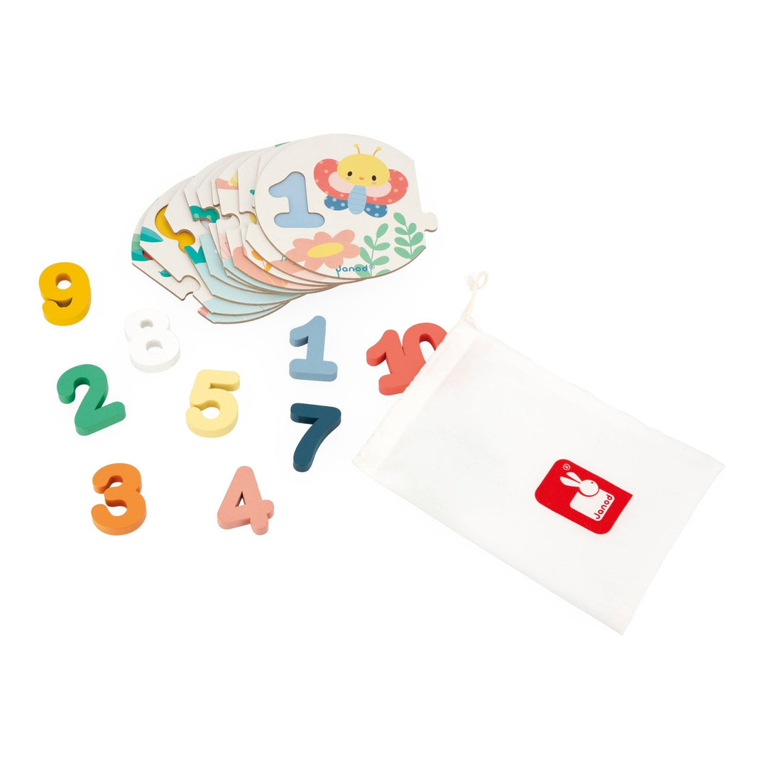 Puzzle - uri - Puzzle educativ cu cifre din lemn - Învaţă cifrele, 2+ ani | Janod - 2