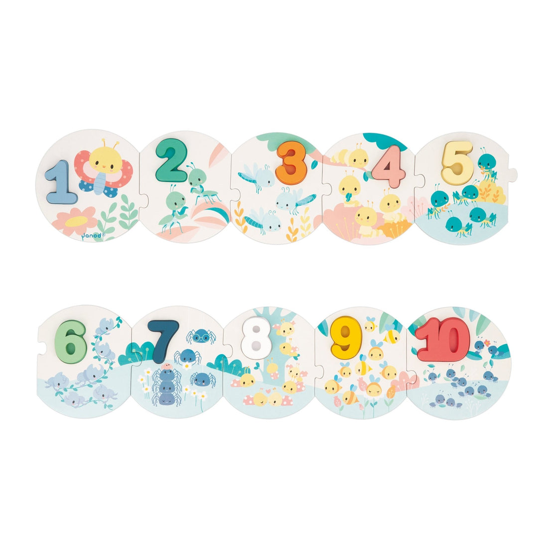 Puzzle - uri - Puzzle educativ cu cifre din lemn - Învaţă cifrele, 2+ ani | Janod - 1