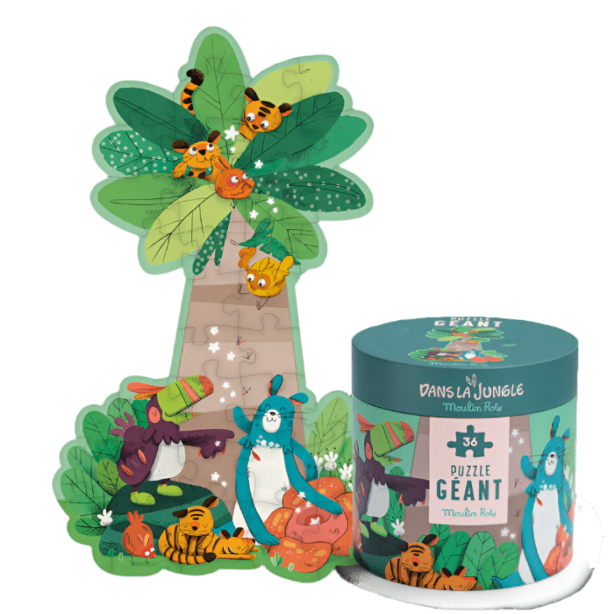 Puzzle gigant pentru copii în formă de palmier &quot;Dans la jungle&quot; | Moulin Roty - Moulin Roty - EmmaSiLuna.ro