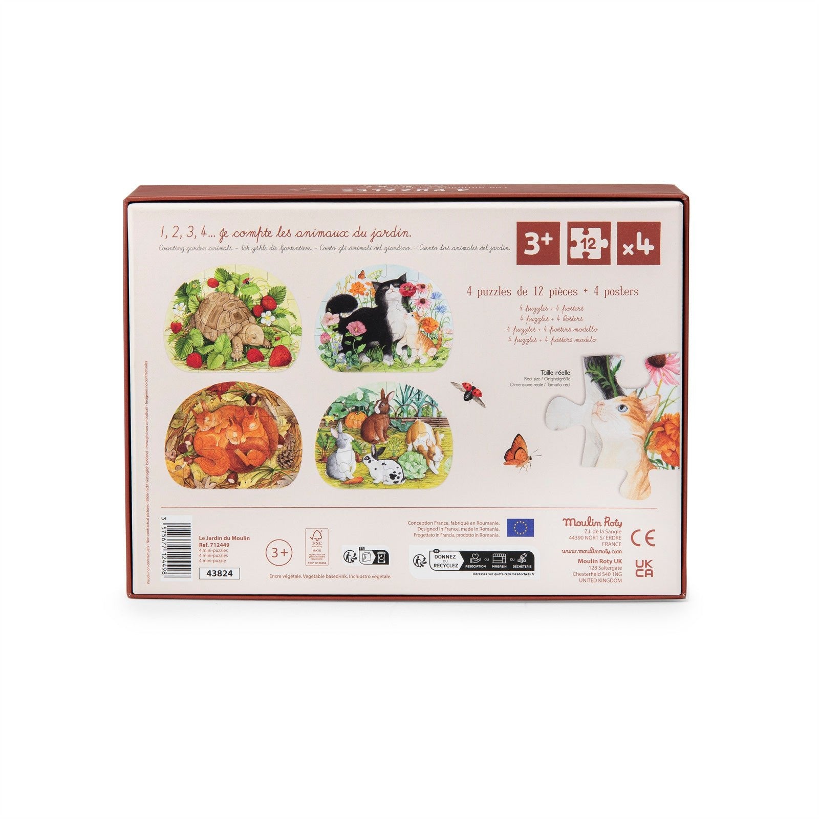 Puzzle - uri - Set 4 mini puzzle - uri cu animale, 12 piese fiecare, 3+ ani | Moulin Roty - 7