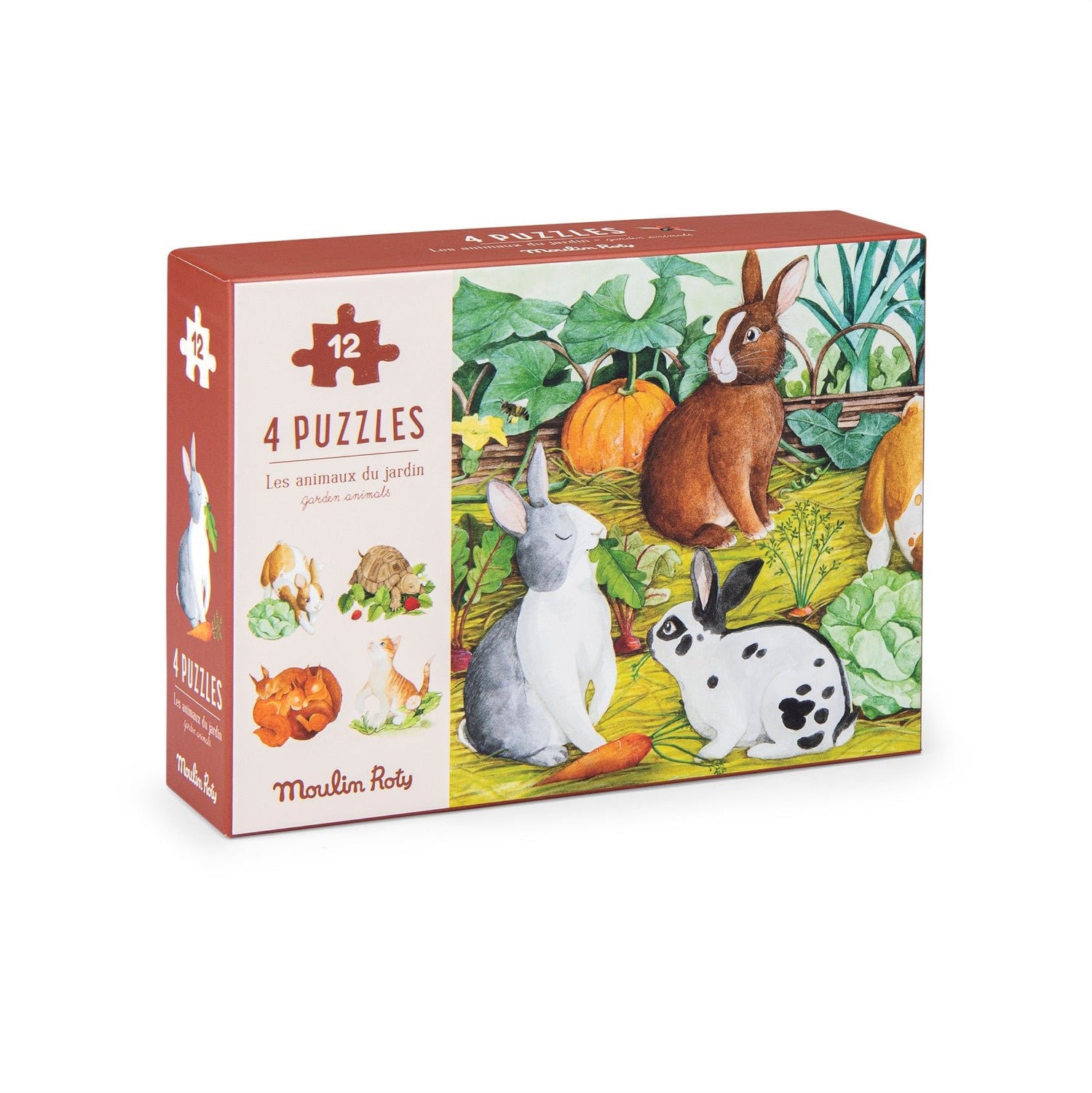 Puzzle - uri - Set 4 mini puzzle - uri cu animale, 12 piese fiecare, 3+ ani | Moulin Roty - 1