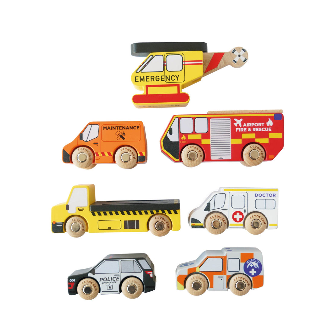 Vehicule de jucărie - Set 7 vehicule de urgenţă, din lemn, 3 ani+ | Le Toy Van - 6