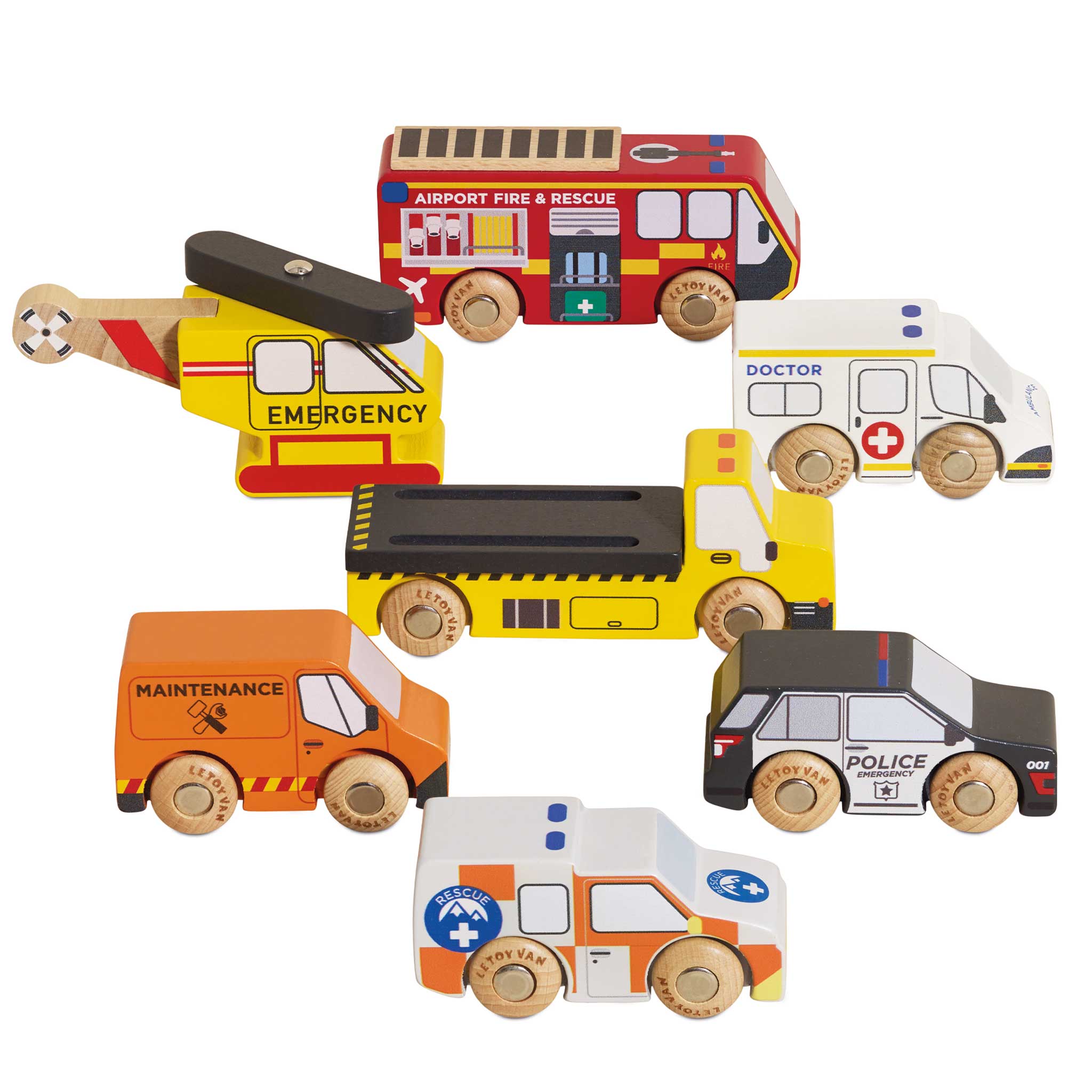 Vehicule de jucărie - Set 7 vehicule de urgenţă, din lemn, 3 ani+ | Le Toy Van - 5
