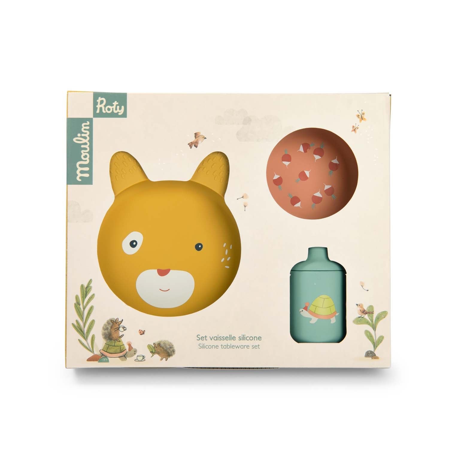 Set de veselă - Set de veselă din silicon pentru copii, Trois petit lapins | Moulin Roty - 2