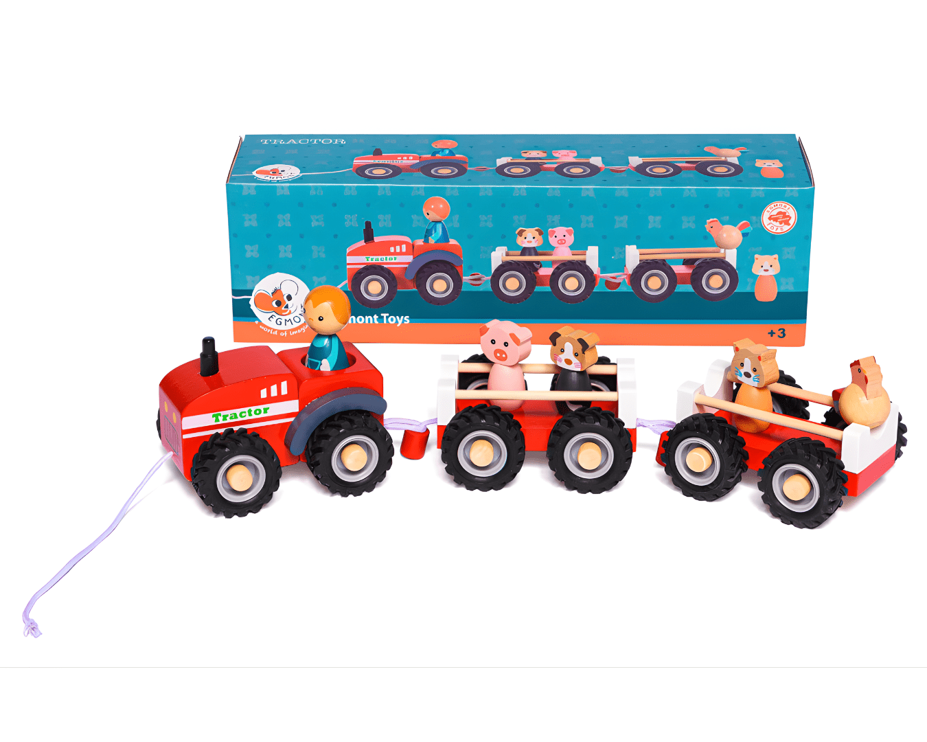 Vehicule de jucărie - Tractor cu 2 remorci și 5 figurine din lemn, 3+ ani | Egmont Toys - 1
