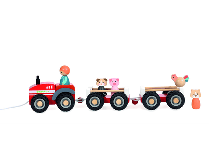 Vehicule de jucărie - Tractor cu 2 remorci și 5 figurine din lemn, 3+ ani | Egmont Toys - 2