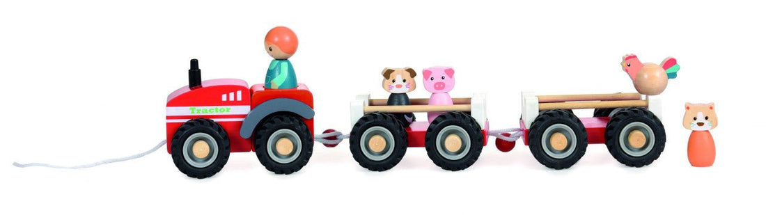 Vehicule - Tractor cu 2 remorci și 5 figurine din lemn | Egmont Toys