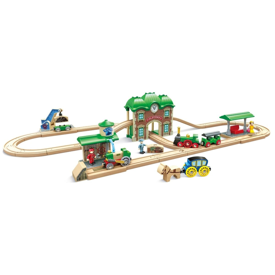 Hape - Trenuleț din lemn cu gară retro – Retro Train &amp; Station, 40 de piese, 3+ ani | Hape-1